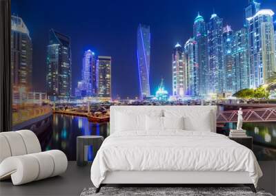 Dubai Marina at night, United Arab Emirates Wall mural