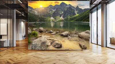 Eye of the Sea lake in Tatra mountains at sunset, Poland Wall mural