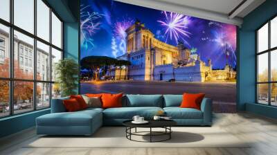 Fireworks display over the National Monument in Rome, Italy Wall mural