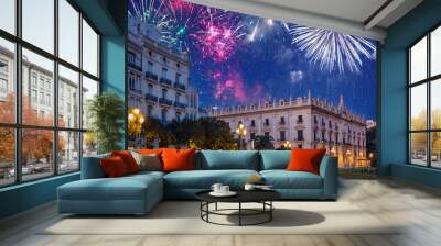 Fireworks display over the Valencia city, Spain Wall mural