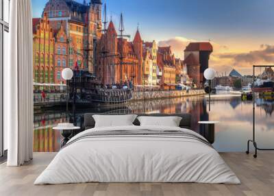 Gdansk with beautiful old town over Motlawa river at sunrise, Poland. Wall mural