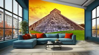 Kukulkan pyramid in Chichen Itza at sunset, Mexico Wall mural