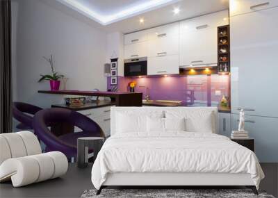 Modern white and purple kitchen interior Wall mural