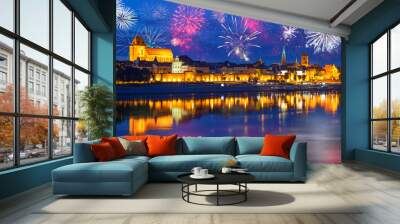 New Years firework display in Torun, Poland Wall mural