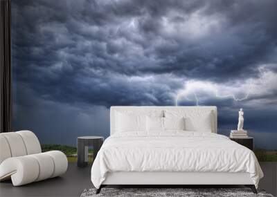 Summer thunderstorm over the meadow in Poland Wall mural