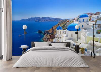 White architecture of Oia village on Santorini island, Greece Wall mural