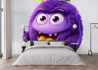 Cute chubby fluffy little grape monster, 3D cartoon character Wall mural