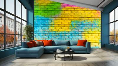 Colorful painted brick wall texture background. Graffiti brick wall, colorful background. Wall mural