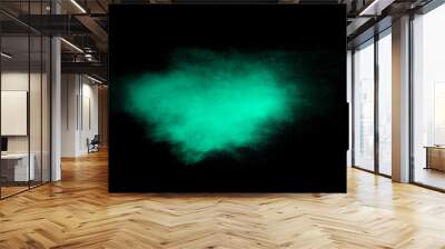 Green dust particles explosion on black background. Color powder dust splash. Wall mural