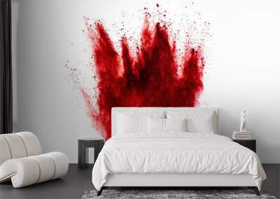 Red dust particles explosion on white background.Red sand splash. Wall mural