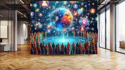 abstract visual of a colorful digital ad campaign and audience avatars in a virtual community Wall mural