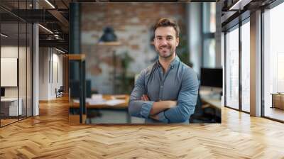 Entrepreneur Businessman Workingman Business Startup Starting Business Leadership CEO Director Professional standing men smile casual indoors office lifestyle  Wall mural