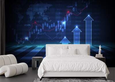 Business stock market graph with arrow Wall mural