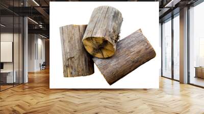 Natural timber wood log and trunk, stump and plank. Illustration of Wooden firewood construction materials isolated on white background. Wall mural