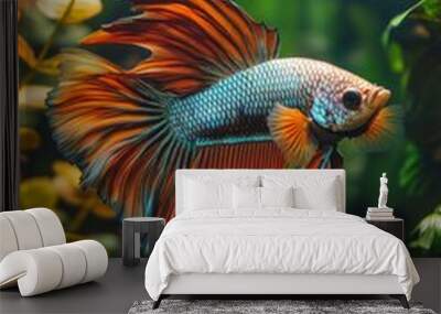 Vibrant Betta Fish in Lush Aquarium Wall mural