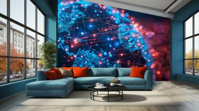 3D globe with data streams illustrating internet business and global networks Wall mural