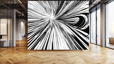 A black and white comic zoom background with detailed zoom lines, giving it a sense of fast-moving black and white comic book style. Wall mural