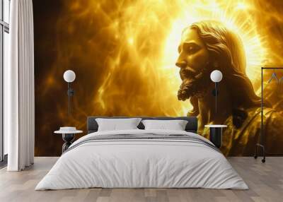 A radiant vector illustration of Jesus resurrected, with a glowing aura Wall mural