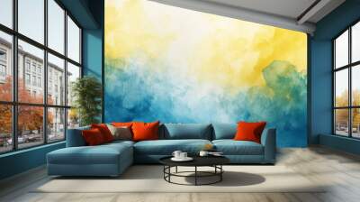 Abstract blue and yellow watercolor gradient, summer warmth, paper texture Wall mural