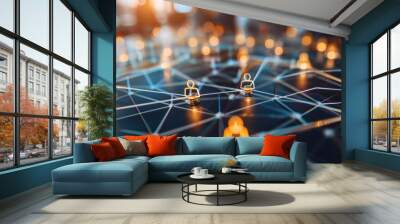 Business professionals worldwide collaborating through digital channels, focusing on customer service, data exchange, and global outsourcing Wall mural