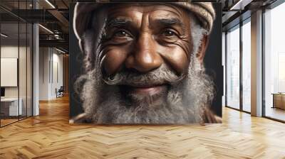 Close-up of an elderly man's face. Dark skin, bright eyes with a spark of life, thick, coarse eyebrows and beard. Wall mural