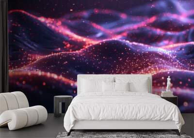 Flowing dots wave, abstract particle technology, hi-tech background for flyers and brochures Wall mural