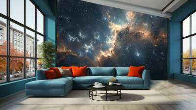 Realistic nebula surrounded by stars and cosmic dust in a deep space background Wall mural