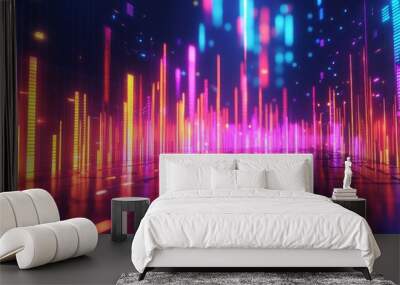 Vibrant bar chart on a futuristic background, neon colors, data visualization Wall mural