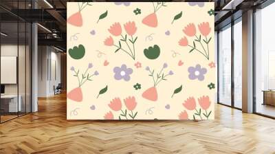 Tulip Flower pattern spring garden cute illustration minimal white background  Wall mural