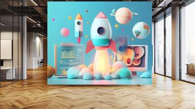 rocket in space Business startup and business growth concept. innovation and creativity concept, background. Generative AI Wall mural