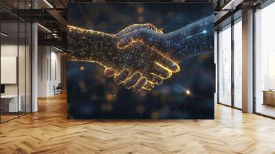 The handshake between two wire-frame hands embodies the concept of trust in technological advancements. Wall mural