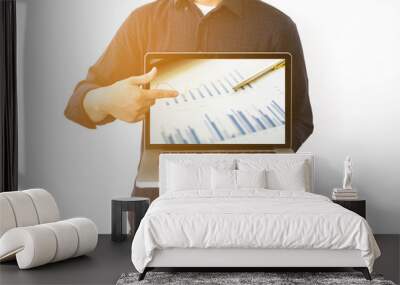 Young man working with laptop, man's hands on notebook computer, Wall mural