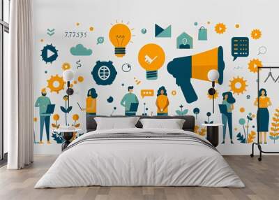 Business and marketing concept illustrations. Set of people vector illustrations in various activities of business, management, payment, market research and data analysis, communication Wall mural