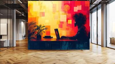 Creative Workspace: Video Conference, modern flat vector concept illustration of person engaging in virtual business meeting Connectivity, collaboration, digital interaction, remote work, productivity Wall mural