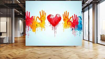 Hands holding a heart. Concept of charity and donation. Colorful vector illustration Wall mural