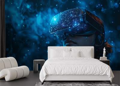 Metaverse technology future concept. VR virtual digital reality cyber metaverse simulation Innovation connection global blockchain experiences network futuristic. 3d rendering Wall mural