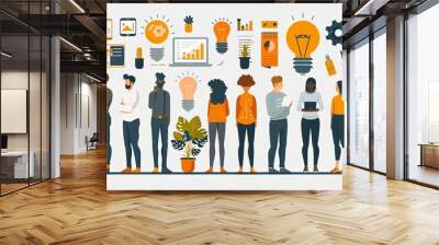 Productive Workflow Organization - Concept illustrations. Collection of scenes with people organizing and improving their workflow and workplace. Vector illustration Wall mural