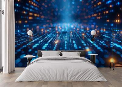 vector, illustration, blue digital binary data on computer screen Wall mural