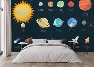 Set of Universe, The Colorful Solar System. Planet and space element on universe background. Vector illustration in cartoon style. Wall mural