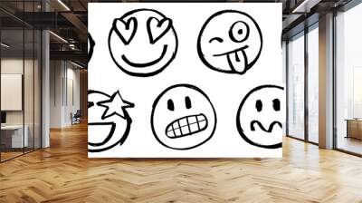 emojis, different expressions. vector faces. afraid, confused, gleeful, happy, star-eyed, in love, c Wall mural