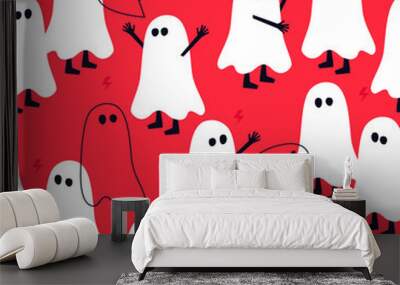 Fun print pattern of ghosts for kids. Children's fabric. Colorful combination for Halloween. Seamless vector. Wall mural