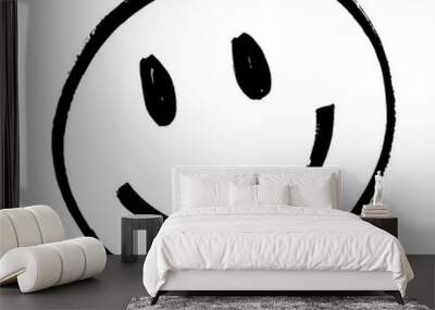 Happy face vector, emoji, expression. Irregular shapes made with marker pen, brush. Black smiley on isolated white background. Illustration of different facial expressions: joy, happiness. Free-hand. Wall mural