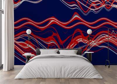 Abstract american flag colors  style waves , lines hand painted black and white background, acrylic painting on canvas, wallpaper, texture Wall mural