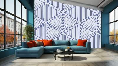 Abstract modern elemental blue white hand drawn geometric line, stripe triangles seamless pattern design for for scarf, rug, clothing, duvet cover, tile, carpet Mosaic  maze  Wall mural