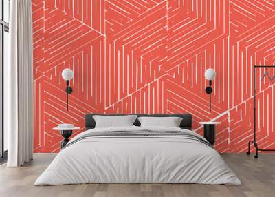 Abstract modern spring summer radiant red 
hand drawn geometric line, stripe triangles seamless pattern design for for scarf, rug, clothing, duvet cover, tile, carpet Mosaic  maze  Wall mural