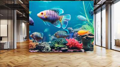 Colorful tropical fish in the aquarium background Wall mural