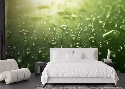 Green background with drops of water Wall mural