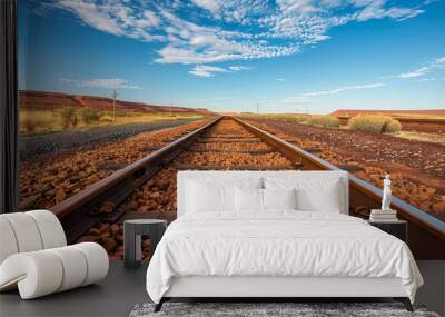 Iron Ore Train Rails Pilbara Australia with copy space image Wall mural