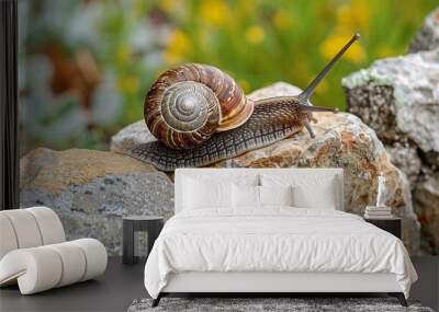 Large snail crawling on a stone wall Wall mural