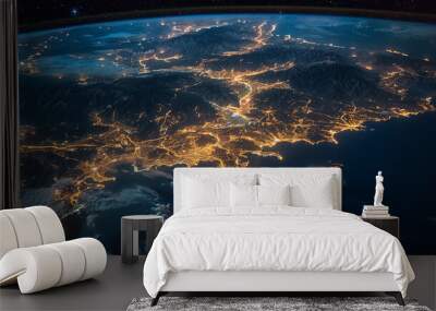 Night city view from space Wall mural